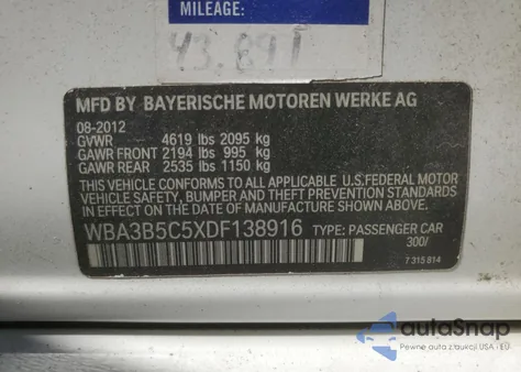 2013 BMW 328 Xi Sulev из США, поврежденный, VIN WBA3B5C5XDF138916